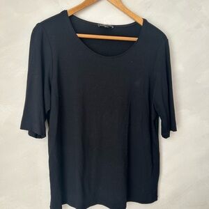 Eileen Fisher Womens petite large Scoop Neck  Rayon short Sleeve Top black